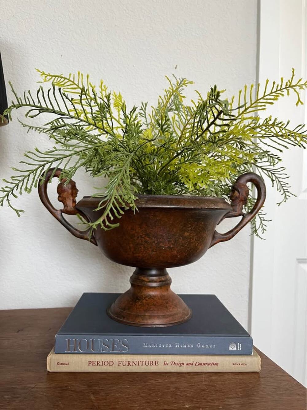 Vintage Metal Urn Planter with Figural Handles